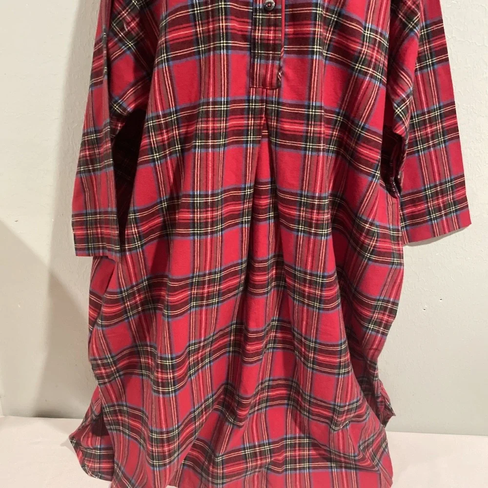 Vermont Country Store 3X Flannel Portuguese Cotton Flannel Red Plaid Night Shirt